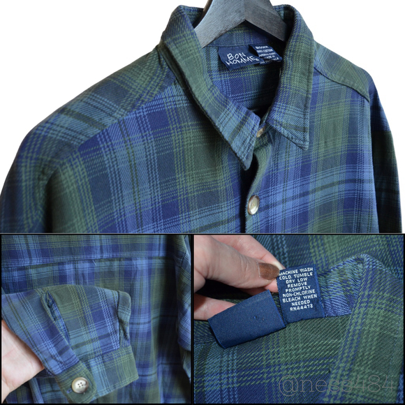 BON HOMME Plaid Flannel Long Sleeve Button Up Shirt Men Bigger Size - Picture 4 of 5
